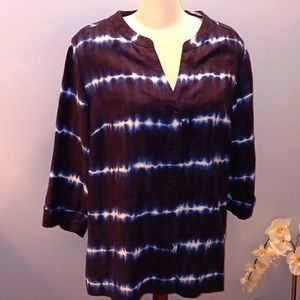 Jones New York sport linen blue tie dye button up tunic